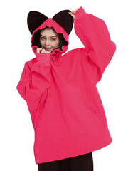 Doorek Damen-Fleece-Kapuzenpullover, flauschig, niedlich, wasserdicht, mit Katzenohren-Verzierung