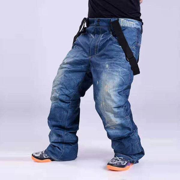 Herren Winter Warme Wasserdichte Hüft-Snowboard-Jeans aus Denim