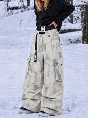 Damen-Street-Utility-Cargo-Schneehose im Baggy-Stil – Design mit mehreren Taschen und Gürtel