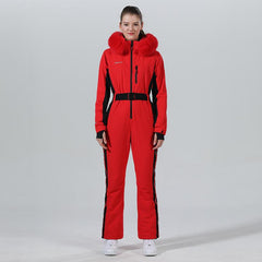 Hochwertiger Damen-Skioverall mit Pelzkapuze