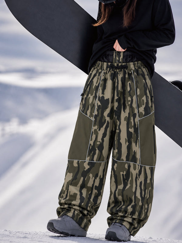 Wild Motion Super Baggy Schneehose für Damen – Reflektierendes Colorblock-Design mit mehreren Taschen