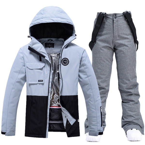 Damen-Skijacke und -hose in Colorblock-Optik für jedes Wetter, geeignet für Outdoor-Aktivitäten.