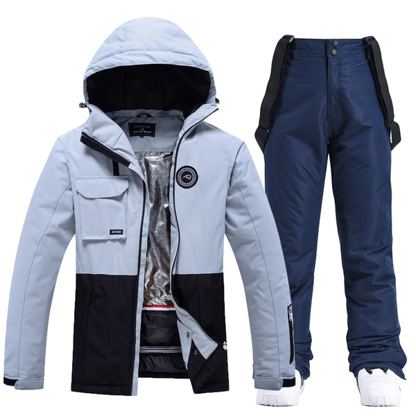 Damen-Skijacke und -hose in Colorblock-Optik für jedes Wetter, geeignet für Outdoor-Aktivitäten.