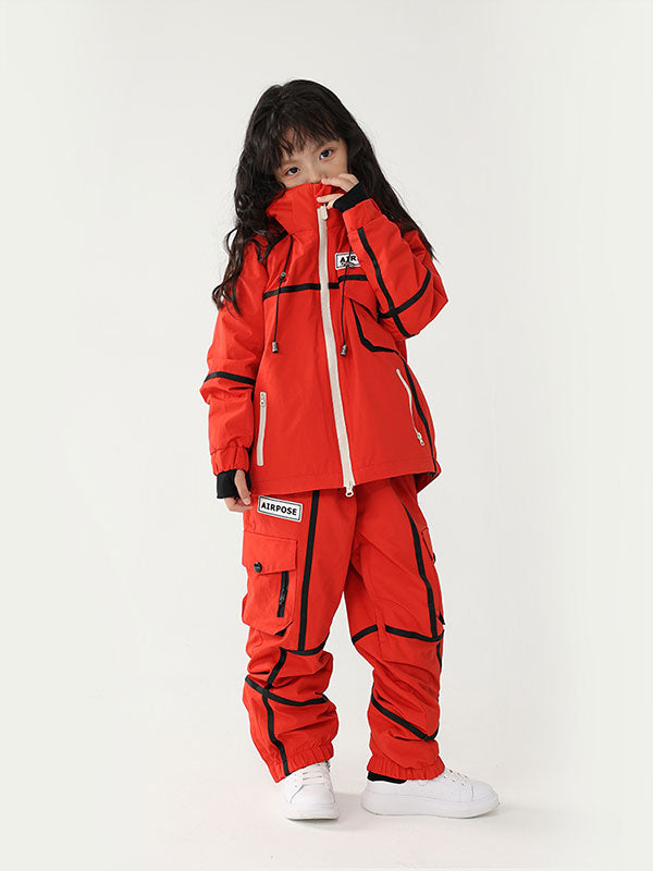 Air Pose Mountain Breaker Streifen-Cargo-Schneejacke und -hose für Kinder