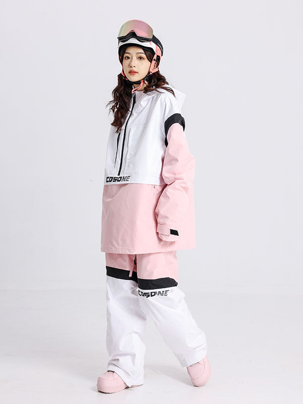 Cosone Powdreamer Damen-Anorak-Set mit halbem Reißverschluss und Farbblock-Design, bestehend aus Jacke und Hose