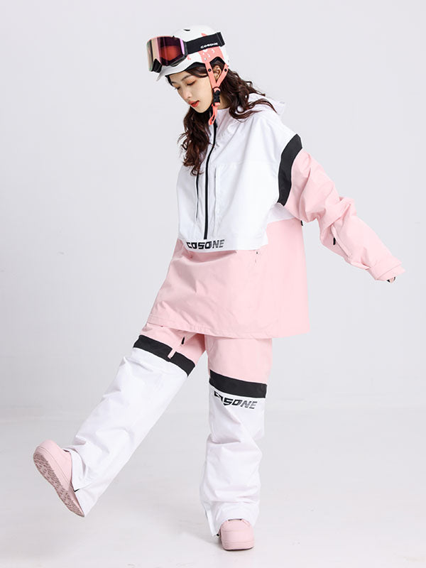 Cosone Powdreamer Herren-Anorak-Set mit halbem Reißverschluss und Farbblock-Design: Skijacke und -hose