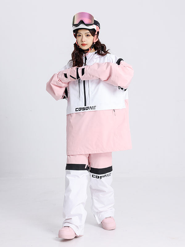 Cosone Powdreamer Damen-Anorak-Set mit halbem Reißverschluss und Farbblock-Design, bestehend aus Jacke und Hose