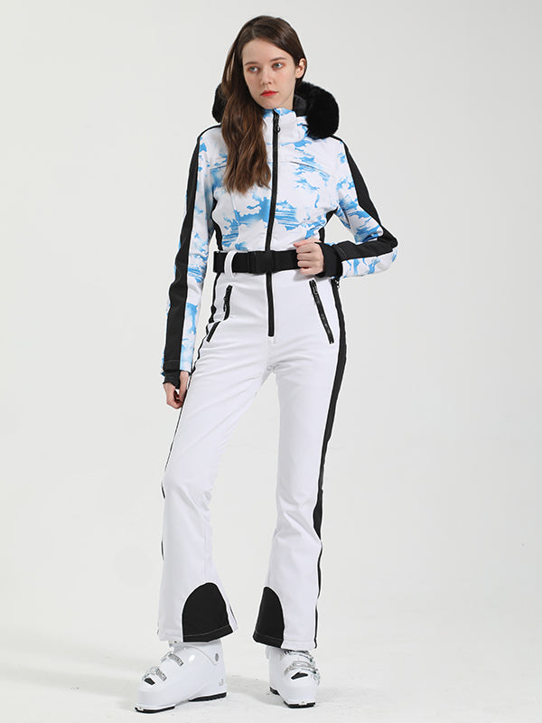 Gsou Snow Chic Skianzug für Damen mit Block-Kunstpelzbesatz, einteilig