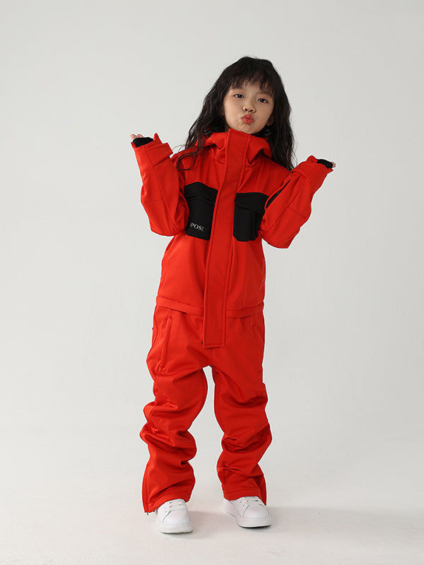 Kinder-Winterkrieger-Block-Einteiler-Schneeanzug mit Luftpose