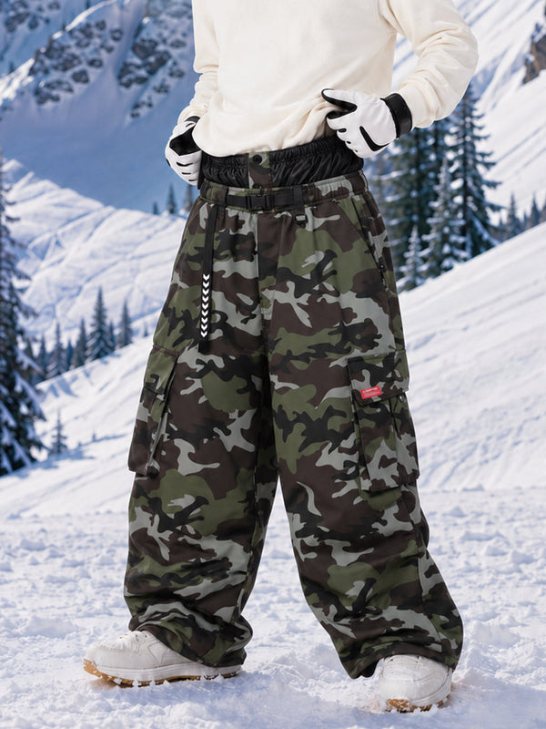 Pantalon de ski cargo ample et utilitaire pour homme – Modèle à ceinture de ville multipoches