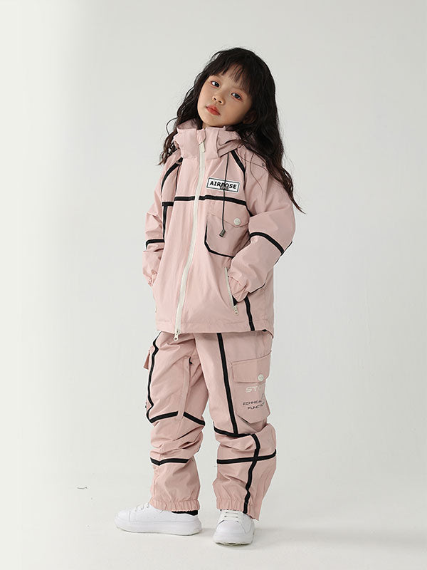 Air Pose Mountain Breaker Streifen-Cargo-Schneejacke und -hose für Kinder
