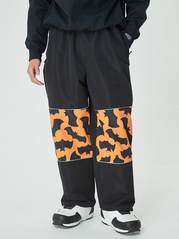 Herren Freestyle Cargo Baggy Skihose mit reflektierenden Knie-Einsätzen und Grafikprints