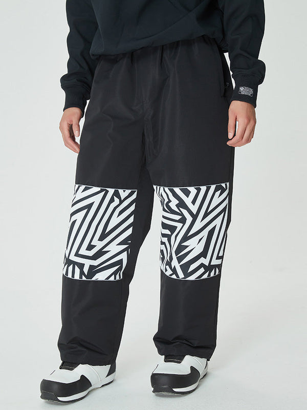 Herren Freestyle Cargo Baggy Skihose mit reflektierenden Knie-Einsätzen und Grafikprints