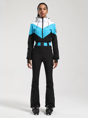 Gsou Snow Retro Damen-Skianzug mit Gürtel und farblich abgesetztem ausgestelltem Bein