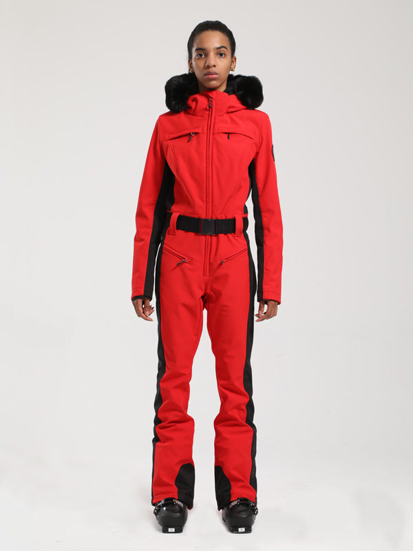 Gsou Snow Classic Damen-Skianzug „Dawn“ mit Kunstpelzbesatz, ausgestelltem Bein