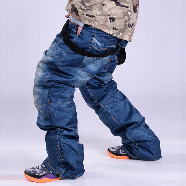 Herren Winter Warme Wasserdichte Hüft-Snowboard-Jeans aus Denim