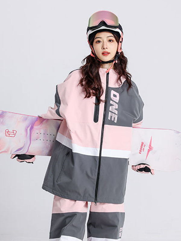 Cosone Damen Winterjacke mit Reißverschluss, Farbblock-Design, Windbreaker und Schneejacke