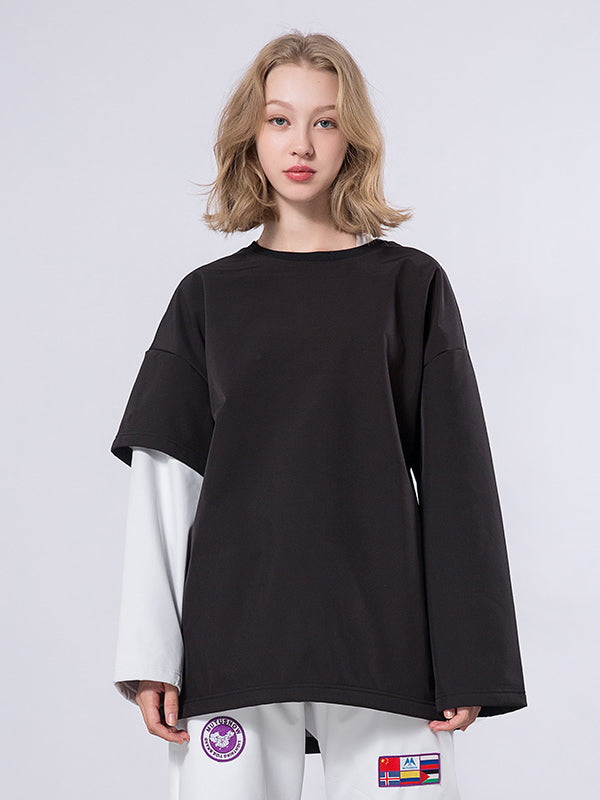 Mutu Damen-Pullover mit Rundhalsausschnitt und Fake-Two-Design