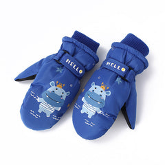 Wasserdichte Schneehandschuhe von Snowshred für Kinder mit niedlichem Nilpferd-Tiermuster