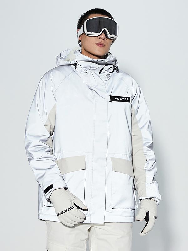 Damen-Winterjacke Vector Winter Invitation Reflektierende Farbblock-Schneejacke