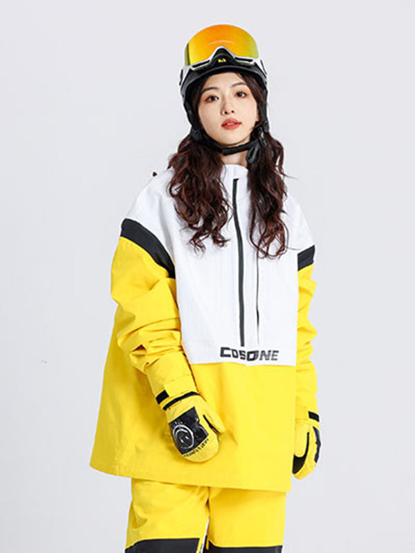 Cosone Powdreamer Damen-Anorak-Schneejacke mit halbem Reißverschluss und Farbblock-Design