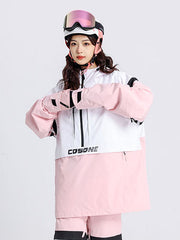 Cosone Powdreamer Damen-Anorak-Schneejacke mit halbem Reißverschluss und Farbblock-Design