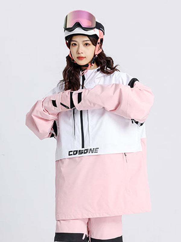 Cosone Powdreamer Herren-Anorak mit halbem Reißverschluss und Farbblock-Design, Schneejacke