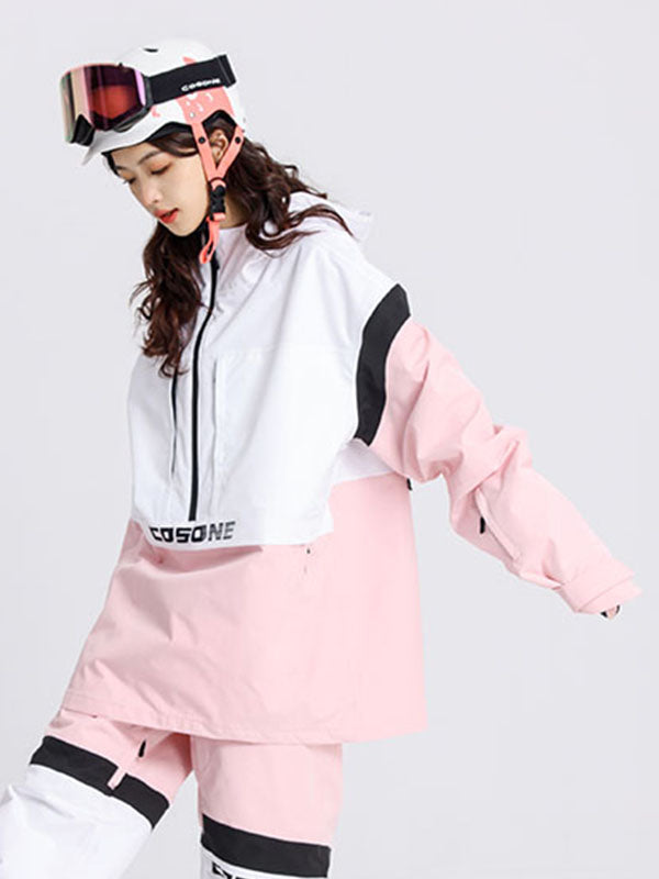 Cosone Powdreamer Damen-Anorak-Schneejacke mit halbem Reißverschluss und Farbblock-Design