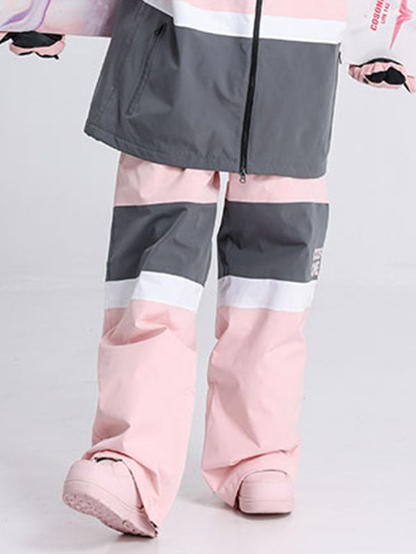 Cosone Winter-Windbreaker-Schneehose für Damen mit Reißverschluss und Farbblock-Design